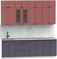 Кухонный гарнитур Интермебель Лион-8 2.4м (красная глазурь софт/графит софт/мрамор лацио белый) - 