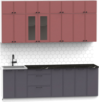 Кухонный гарнитур Интермебель Лион-8 2.4м (красная глазурь софт/графит софт/сесамо) - 