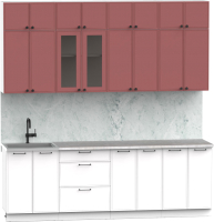 Кухонный гарнитур Интермебель Лион-8 2.4м (красная глазурь софт/белый софт/мрамор лацио белый) - 