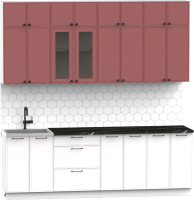 Кухонный гарнитур Интермебель Лион-8 2.4м (красная глазурь софт/белый софт/тунис) - 
