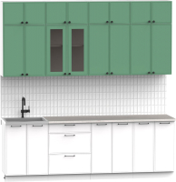 Кухонный гарнитур Интермебель Лион-8 2.4м (мята софт/белый софт/мрамор лацио белый) - 