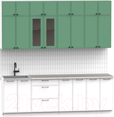 Кухонный гарнитур Интермебель Лион-8 2.4м (мята софт/белый софт/мрамор лацио белый)