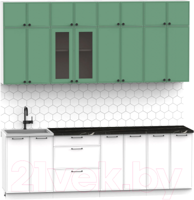 Кухонный гарнитур Интермебель Лион-8 2.4м (мята софт/белый софт/тунис)