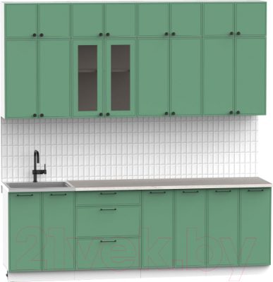 Кухонный гарнитур Интермебель Лион-8 2.4м (мята софт/мрамор лацио белый)