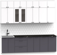 Кухонный гарнитур Интермебель Лион-9 2.6м (белый софт/графит софт/сесамо) - 