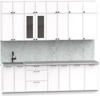Кухонный гарнитур Интермебель Лион-9 2.6м (белый софт/мрамор лацио белый) - 