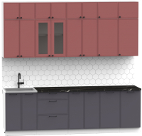 Кухонный гарнитур Интермебель Лион-9 2.6м (красная глазурь софт/графит софт/тунис) - 