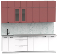 Готовая кухня Интермебель Лион-9 2.6м (красная глазурь софт/белый софт/мрамор лацио белый) - 