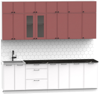 Кухонный гарнитур Интермебель Лион-9 2.6м (красная глазурь софт/белый софт/тунис) - 