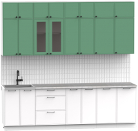 Кухонный гарнитур Интермебель Лион-9 2.6м (мята софт/белый софт/мрамор лацио белый) - 
