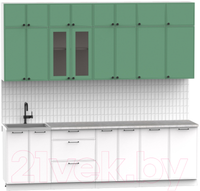 Кухонный гарнитур Интермебель Лион-9 2.6м (мята софт/белый софт/лунный камень)