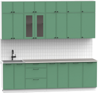 Кухонный гарнитур Интермебель Лион-9 2.6м (мята софт/мрамор лацио белый) - 