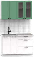Кухонный гарнитур Интермебель Лион-11 1.2м (мята софт/белый софт/мрамор лацио белый) - 