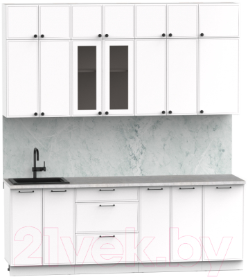 Кухонный гарнитур Интермебель Лион-7 В-1 2.2м (белый софт/лунный камень)