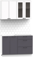 Кухонный гарнитур Интермебель Лион-11 1.2м без столешницы (белый софт/графит софт) - 