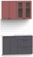 Кухонный гарнитур Интермебель Лион-11 1.2м без столешницы (красная глазурь софт/графит софт) - 