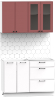 Кухонный гарнитур Интермебель Лион-11 1.2м без столешницы (красная глазурь софт/белый софт) - 