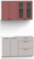 Кухонный гарнитур Интермебель Лион-11 1.2м без столешницы (красная глазурь софт/луна софт) - 