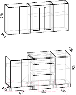 Кухонный гарнитур Интермебель Лион-12 1.6м (графит софт/мрамор лацио белый)