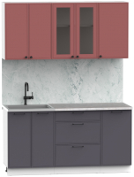 Кухонный гарнитур Интермебель Лион-12 1.6м (красная глазурь софт/графит софт/мрамор лацио белый) - 