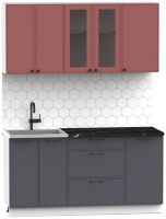 Кухонный гарнитур Интермебель Лион-12 1.6м (красная глазурь софт/графит софт/сесамо) - 