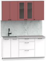 Кухонный гарнитур Интермебель Лион-12 1.6м (красная глазурь софт/белый софт/мрамор лацио белый) - 