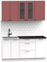 Кухонный гарнитур Интермебель Лион-12 1.6м (красная глазурь софт/белый софт/тунис) - 