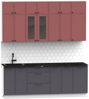Кухонный гарнитур Интермебель Лион-7 В-1 2.2м (красная глазурь софт/графит софт/тунис) - 