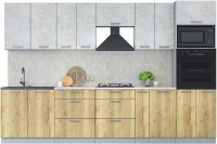 Кухонный гарнитур Интерлиния Мила Лайт 3.2 ВТ (бетон лайт/дуб золотой/опал светлый) - 