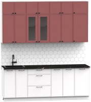 Кухонный гарнитур Интермебель Лион-7 В-1 2.2м (красная глазурь софт/белый софт/тунис) - 