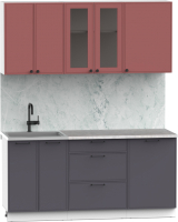 Кухонный гарнитур Интермебель Лион-13 1.7м (красная глазурь софт/графит софт/лунный камень) - 