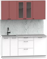 Кухонный гарнитур Интермебель Лион-13 1.7м (красная глазурь софт/белый софт/мрамор лацио белый) - 