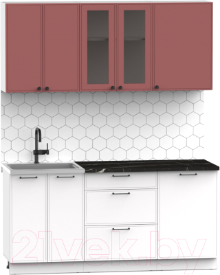 Кухонный гарнитур Интермебель Лион-13 1.7м (красная глазурь софт/белый софт/сесамо)