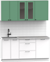 Кухонный гарнитур Интермебель Лион-13 1.7м (мята софт/белый софт/мрамор лацио белый) - 
