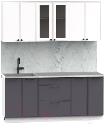 Кухонный гарнитур Интермебель Лион-14 1.8м (белый софт/графит софт/лунный камень)