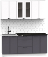 Кухонный гарнитур Интермебель Лион-14 1.8м (белый софт/графит софт/сесамо) - 