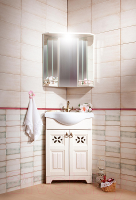 Шкаф с зеркалом для ванной Бриклаер Кантри 60 угловой (бежевый дуб прованс)