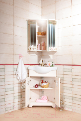 Шкаф с зеркалом для ванной Бриклаер Кантри 60 угловой (бежевый дуб прованс)