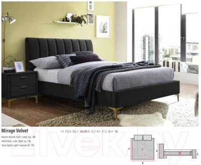 Двуспальная кровать Signal Mirage 160x200 Velvet (Tap.186 черный/золотой)