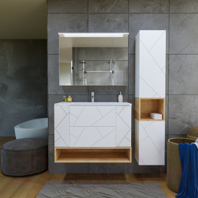 Шкаф с зеркалом для ванной Бриклаер Кристалл 95 (белый)
