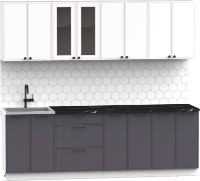 Кухонный гарнитур Интермебель Лион-18 2.4м (белый софт/графит софт/тунис)