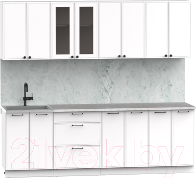 Кухонный гарнитур Интермебель Лион-18 2.4м (белый софт/лунный камень)