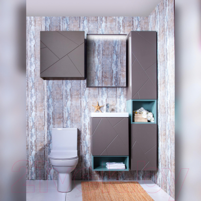 Шкаф с зеркалом для ванной Бриклаер Кристалл 56 (ясень анкор темный)
