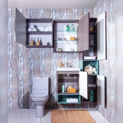 Шкаф с зеркалом для ванной Бриклаер Кристалл 56 (ясень анкор темный)