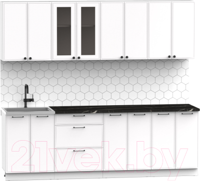 Готовая кухня Интермебель Лион-18 2.4м (белый софт/сесамо)