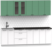 Кухонный гарнитур Интермебель Лион-18 2.4м (мята софт/белый софт/сесамо) - 