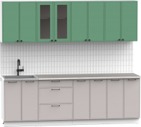 Кухонный гарнитур Интермебель Лион-18 2.4м (мята софт/луна софт/мрамор лацио белый) - 
