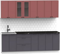 Готовая кухня Интермебель Лион-18 2.4м (красная глазурь софт/графит софт/сесамо) - 