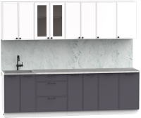 Кухонный гарнитур Интермебель Лион-19 2.6м (белый софт/графит софт/мрамор лацио белый) - 