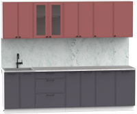 Готовая кухня Интермебель Лион-19 2.6м (красная глазурь софт/графит софт/мрамор лацио белый) - 